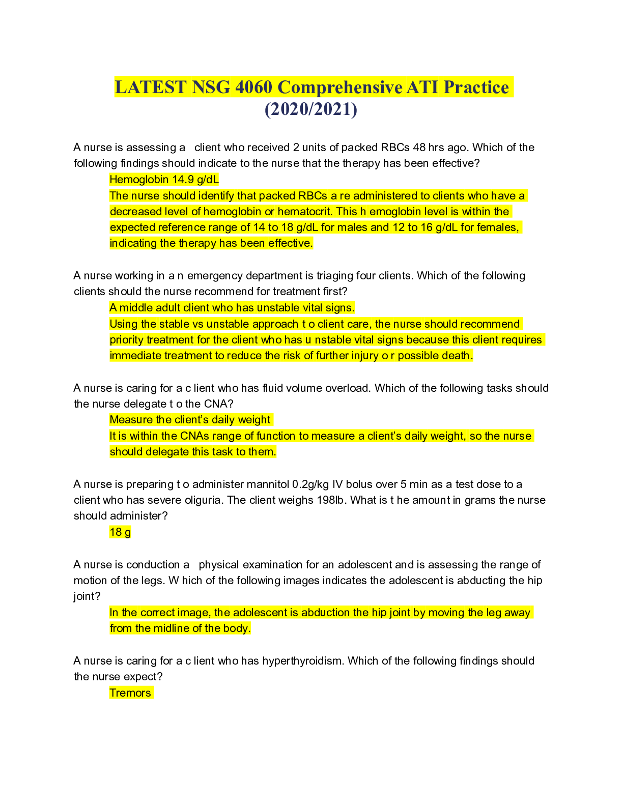 Preview image of ATI-Comprehensive Test B Remediation Practice document